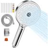 YERUUE Soffione Doccia con Tubo 1,5m Doccino per Doccia con 6 Filtro | Set doccetta a mano alta pressione, 10 funzioni risparmio idrico, Portadoccetta, facile da installare (Cromato)