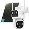 SEHMUA 4G LTE Telecamera di sorveglianza solare per esterni | 2K+2K, doppia lente PTZ, senza Wi-Fi, con scheda SIM, rilevamento intelligente, visione notturna a colori