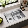 SONNI Lavello Cucina Incasso 70x45cm Acciaio 304 Argento con Scolapiatti | 3 Fori Preforati, Filtro Rettangolare, Scarico, Design Moderno, Per Cucina Elegante