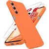 LeYi Cover per Samsung Galaxy A16 5G/4G con 2 Vetro Temperato(Arancione) | Custodia Morbida Silicone Liquida TPU Protettivo Ultra Slim Antiurto Case con Protezione Fotocamera per Samsung Galaxy A 16