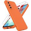 LeYi Cover per Samsung Galaxy A56 5G con 2 Pezzi Vetro Temperato(Arancione) | Custodia Morbida Silicone Liquida TPU Protettivo Ultra Slim Antiurto Case con Protezione Fotocamera per Samsung Galaxy A 56
