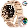 BENYAR SMART Orologio Smartwatch Donna 1,32" HD con Strass, Design Ultra-Sottile 9mm Elegante e Sportivo, Chiamate Bluetooth, Cardio, SpO2, Monitor Ciclo Mestruale, 100+ Sport, Compatibile iOS/Android, Rosa Oro