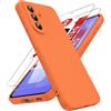 LeYi Cover per Samsung Galaxy A37 5G con 2 Pezzi Vetro Temperato(Arancione) | Custodia Morbida Silicone Liquida TPU Protettivo Ultra Slim Antiurto Case con Protezione Fotocamera per Samsung Galaxy A 37