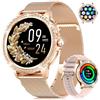 BENYAR SMART Orologio Smartwatch Donna 1,32" HD con Strass, Design Ultra-Sottile 9mm Elegante e Sportivo, Chiamate Bluetooth, Cardio, SpO2, Monitor Ciclo Mestruale, 100+ Sport, Compatibile iOS/Android, Oro Rosso