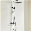 Auralum Colonna Doccia Kit con Rubinetto Termostatico Antiscottatura, Miscelatore Doccia Esterno Set Doccia con Soffione 25x25cm, Doccetta, Asta Doccia in Acciaio Inox e Tubo Doccia in PVC, Nero
