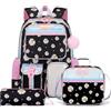 Amythe Zaino Scuola Ragazze Classi da 3 a 10 3 Pezzi Set Sport, Nero | Scomparto Laptop 3 Pezzi Viaggio Impermeabile Traspirante Nero Daypack Multitasche Capiente Resistente per Scuola Escursione