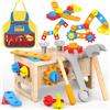 JOYSINTOY Cassetta Attrezzi Bambini in Legno, Giochi Montessori Banco da Lavoro con Grembiule, 42 Pezzi Giocattoli Educativi per Bambini 2 3 4 Anni Regali di Natale Compleanno per Bimbi e Bimbe
