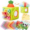 hahaland Giochi Neonato 6 Mesi, Scatola Fazzoletti Silicone Montessori | Cubo Attività 6-in-1, Trame e Specchio, Gioco Educativo Neonato 6-12 Mesi, Sviluppo Sensoriale, Regalo Bimbo Bimba