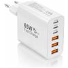 XIAIMIN 65W Caricatore Rapido USB C, Caricabatterie con 6 Porte | Adattatore PD 3.0+QC, per iPhone 17, 16, 15, 14, 13, 12/Pro/Pro Max, iPad, Samsung, MacBook