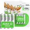 EBL Batterie Ricaricabili AAA NiMH, EBL 1000mAh Alta Capacità 1,2V Pre-caricate | HR03 1200Tech Pile Bassa Autoscarica Nessun Effetto Memoria per Telefoni Cordless, Giocattoli Fotocamere