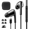 Caijin Auricolari In-Ear Cuffie, Cuffie USB-C con Microfono e Controllo del Volume, Isolamento Acustico, Type C Auricolari In-Ear con Filo per Samsung Galaxy iPhone 17 16 15 Pro Max Pixel Xiaomi, Nero