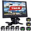 CAMECHO Retrocamera Auto con Monitor 9 Schermo Diviso Quad, Kit 4 Telecamere Retromarcia Cablate Impermeabili IP66 con Visione Notturna, 12V-35V per Camion Camper Roulotte Rimorchio Furgone