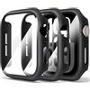Mugust [3 Pezzi] Cover Con Vetro Temperato per Apple Watch SE3/SE2/SE/Serie 6/Serie 5/Serie 4 44mm, Custodia Rigida Protezione Totale Ultra Sottile HD Clear Pellicola Protettiva Per iWatch, Nero*3
