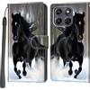 PHINIENLAND Cover per Motorola Moto G67 / G77 custodia portafoglio Cavallo nero | 3 scomparti carte, 1 tasca banconote, Chiusura magnetica, Supporto, Pelle PU flip cover per Moto G67 / G77