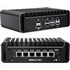 MNBOXCONET Mini PC Firewall Fanless Core i3 1215U(up to 4.4GHz), DDR5 8GB RAM 128GB SSD Micro Appliance Hardware Computer 6 x 2.5GbE I226-V LAN, Win 11 Pro, OPNsense, USB C, TF, AES-NI