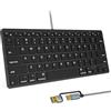 SSS·GRGB Tastiera compatta a 78 tasti con cavo per Mac, USB A/USB C plug and play, mini tastiera USB ultra sottile - 75% layout compatibile con Apple MacBook, iMac, Mac mini, Mac Pro, laptop, PC, nero