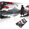 Niviy Tappetino per mouse da gioco, 900 x 400 mm, design Samurai e uccelli | Migliorare la precisione e la velocità con bordi cuciti e base in gomma antiscivolo per ufficio, studio, gioco