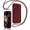 LEHEHE Cover per Honor 400 Lite 5G con Cordino Regolabile, Custodia Telefono a Tracolla e da Collo TPU Silicone Morbido Antiurto Cover Protezione Fotocamera-Vino