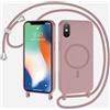 xinyunew Magnetica Cover per iPhone XS Max con Cordino Regolabile,rosa | [Compatibile con MagSafe] Custodia con Collana Tracolla Laccio Collo Liquido TPU Silicone Lanyard Antiurto Case