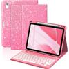 FUWANG Custodia per iPad A16 con tastiera, tastiera Bluetooth rimovibile | Illuminazione a 7 colori, 3 angoli di visualizzazione, design cielo stellato, QWERTZ, custodia con tastiera per iPad 11/10