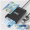 Bawanfa Pro USB‑A/C Lettore CIE 3.0 per carte d'identità elettroniche, tessere sanitarie CNS, tessere della Camera di Commercio e carte di firma digitale Infocert/Aruba, ISO 14443 A/B + 14443-4, ISO 7816 T=0/T=1