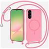 xinyunew Cover per Samsung Galaxy S26 FE 5G con Cordino Regolabile,Pink | [Compatibile con MagSafe] Custodia con Collana Tracolla Laccio Collo Liquido TPU Silicone Lanyard Antiurto Case