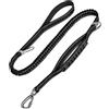 Muiefe Guinzaglio Tattico per Cani, Guinzaglio Bungee con Manico Imbottito，Nero | 1,1 m-1,7 m, Riflettente, Imbracatura per Auto, Anti-tiro, per Cani di Taglia Media e Grande Addestramento & Passeggiatee