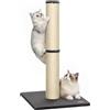PawHut Tiragraffi per Gatti Alto 80 cm con Corda in Sisal, Grigio Scuro | Palo Tiragraffi a Colonna Leggero, Base in Truciolato e Peluche