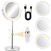 NVIYAM Specchio Trucco da Tavolo Bifacciale, 1X/10X Specchio Lngranditore, Regolabile Altezza Specchio Cosmetico, Rotazione a 360° Specchio Trucco con Luci per bagno o camera da letto