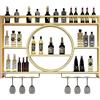 FUYAO Porta di vino a parete in metallo moderno, porta d'altura rotonda industriale sospesa, scaffali galleggianti dell'unità bar, display in ferro rastrelliere di vetro per casa, ristorante, bar (nero)