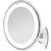 EMKE UCM03BTMX1W - Specchio da barba con ingrandimento 5x, con luce, LED, da viaggio, con supporto a ventosa di bloccaggio, girevole a 360°, luce fredda, batteria, portatile, illuminato per bagno, 175