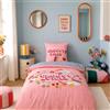 CÔTE DECO Parure da letto stampata 140 x 200 cm per bambini, copripiumino 140 x 200 cm + 1 federa 63 x 63 cm, motivo Groovy Vibes rosa e grigio, set copripiumino in microfibra