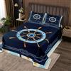 Homemissing Set copriletto nautico con motivo a timone ad acquerello trapuntato copriletto per bambini ragazzi ragazze decorazione camera coperta a tema oceano marino avventura mare 3 pezzi matrimoniale