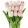 EUGENEKELLY Set di 12 tulipani artificiali in 2 colori, fiori artificiali, tulipani in lattice, Real Touch, per feste, casa, decorazioni di nozze e decorazioni fai da te (bianco e rosa)