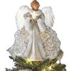 Teksome Angelo Puntale per Albero di Natale con luci | Decorazioni per Decorazioni per Albero di Natale con di Piume Bianche | Albero di Natale Angel Treetop per la Decorazione Domestica
