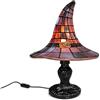 Satiskid Lampada a forma di cappello da strega in vetro, 30 cm, realizzata a mano | Lampada per cappello da strega in resina, stile vetro colorato, alimentazione USB, caldo bagliore viola-ambra. Decorazione