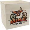 speecheese Salvadanaio in legno Motocross con scritta Bike Bank | Salvadanaio perfetto per fuoristrada con design moto da motocross, in arancione-nero con scritta alla moda