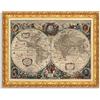 LuxHomeDecor Henricus Hondius, Mappa del mondo XVII secolo, Quadro stampa su tela effetto dipinto con cornice in legno oro classico - 130x100 cm