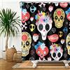 SDOTPMT Tenda da Doccia Gotico Zucchero Cranio Divertente Cartone Animato Scheletro Fiore Nero 122x183cm con Ganci