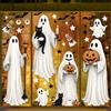 AhfuLife Grandi Adesivi Halloween per Finestre, 92 x 30 cm per Decorazioni di Halloween, 4 Fogli di PVC Riutilizzabili con Fantasmi, Scopa, Zucche, Pipistrelli e Gatti Neri per Decorazioni Horror
