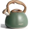 POLIVIAR 7379 Poliviar JX2020-SB30-DE - Bollitore a fischio, in acciaio inox, per tutti i piani cottura, con manico in legno per tè e caffè, max. 3 l, verde flatland