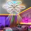 lnrosy Moderna RGB Ventilatore da Soffitto con Luce con Telecomando e App,Lampadario Ventilatore Fiore con 6 Velocità e Reversibile,82w Silenziosa Dimmerabile Pale da Soffitto Per Camera,Bianco