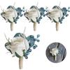 Huilimei 4 rose artificiali blu pavone da uomo, bouquet da sposa e sposo, per damigella d'onore, cerimonia nuziale, anniversario, cena, danza, fiori, decorazione con spilla per abito