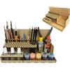 HobbyHold Organizer Modellismo 97 Scomparti - Porta Pennelli Legno | Compatto contenitore da scrivania per miniature e verniciatura - ideale per Warhammer, hobby e modellini da collezione