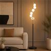 TkTsjtle Lampada da terra in vetro a 6 teste da 63 tricolore per soggiorno | Lampada da terra moderna con globo bianco satinato, base in marmo e interruttore a pedale Lampada da terra alta per soggiorno