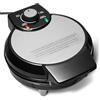 Amazon Basics - Macchina Per Waffle Belga Con Piastra Rotonda Antiaderente In Ceramica Da 20cm, Controllo Della Doratura, Nero