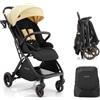 Gromast Gravity Passeggino pieghevole da viaggio portatile con schienale regolabile e tettuccio parasole, leggero e protetto dai raggi UV, pieghevole con una sola mano, colore beige