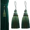 Aokbean 2 fermatenda colorati per tende, 24 cm, nappe in seta per mobili antichi, in terilene, per porte, armadi, decorazione per la casa (smeraldo e oro)