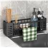 Koolkasa Porta Spugne Lavello Cucina, Organizer Lavello con Portasciugamani e Scatola di Immagazzinaggio, Portaspugne per Lavello con Vassoio Gocciolamento, Montabile a Parete(Nero)