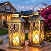 Cozymeow Lanterne da Esterno 2 Pezzi Lanterna Solare da Giardino Oro antico | Candele Tremolante, Lampada Solari da Appendere Impermeabile Lampade da Tavolo per Arredo Terrazzo Balconi Decorazioni